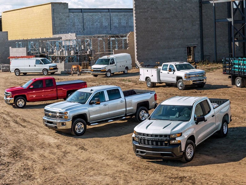 Chevrolet Trucks and Vans on a wrok site