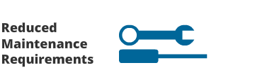 Logo representing reduced maintenance requirements, featuring a simplified design and clear, bold typography.